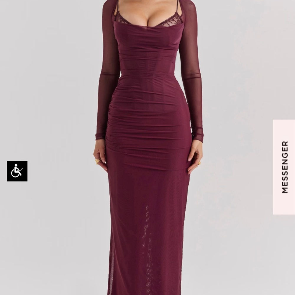 House of CB Burgundy Long Sleeve Dress